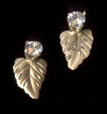 New 14K 10mm Solid Yellow Gold Clear Crystal CZ Leaf Petal Plant Earrings FF