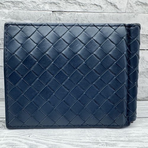 Bottega Veneta Intrecciato Wallet Bifold Navy Leather Unisex Italy Money Clip - Picture 3 of 9