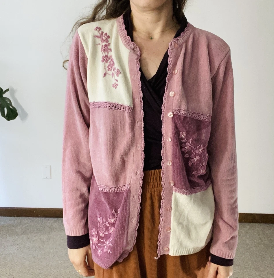 VESTIDO VINTAGE GRANERO Chenille Bordado Cárdigan Mediano Abuela Cabaña Cabaña Foto 4 de 4