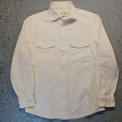 Reiss Arlo Shirt Ivory Textured Shacket Overshirt Waffle Pockets Heavy Size Sm