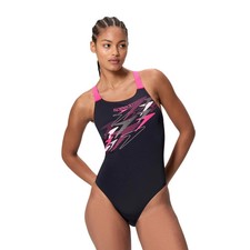 Image of Speedo Medley Logo Womens Swimsuit - 42" Black/Pink