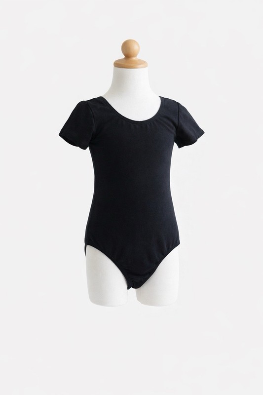 Girls Black Ballet Leotard Size 90 Short Sleeve Dance Gymnastics Uniform