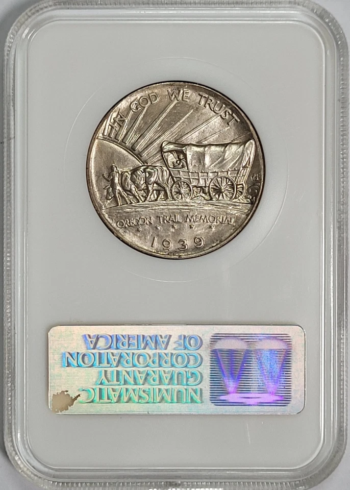 1939-S Oregon Trail Silver Commemorative Half Dollar 50c Fatty NGC MS65 CAC Bean - Image 2 of 2