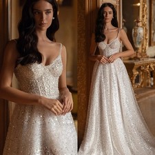 A-line Wedding Dress For Women Spaghetti Straps Sequin Corset Sweetheart Vestido