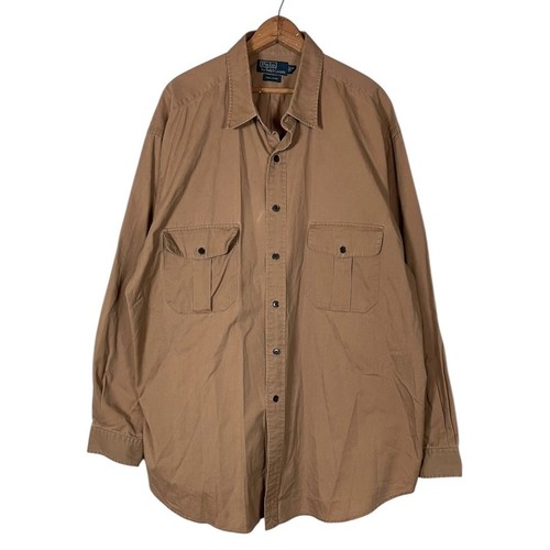Polo by Ralph Lauren Brown Suede Elbow Patch Button Down Shirt Size: 2X Big - Picture 1 of 3