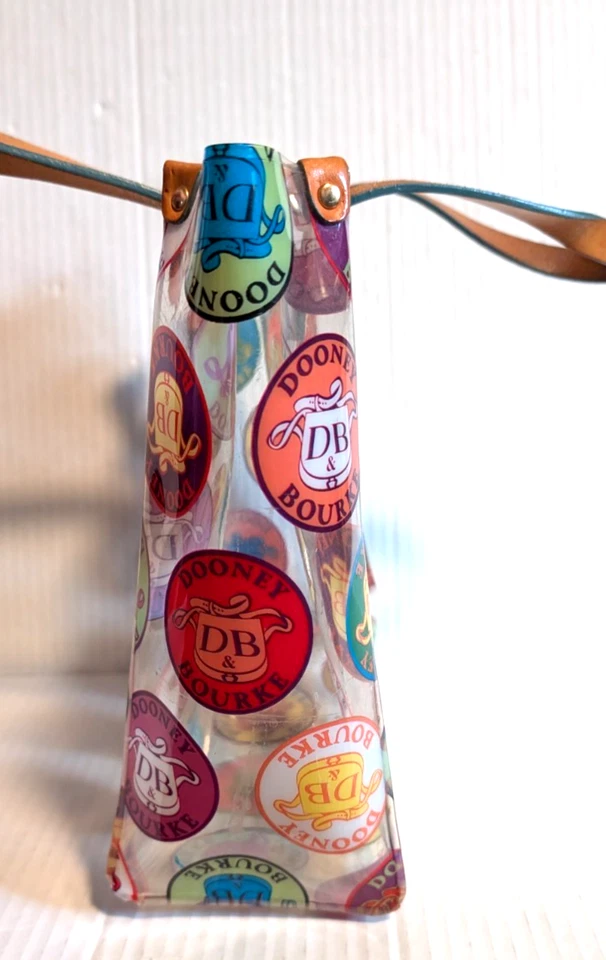 Dooney & Bourke Clear Plastic Purse Tote Lunch Bag Leather Handles 8" x 10" x 4" - Image 2 of 4