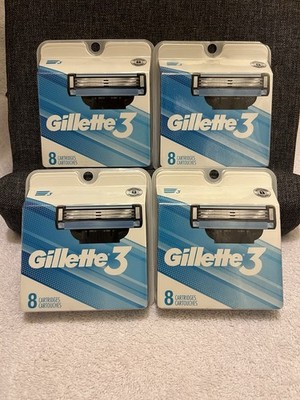 Gillette 3 Men's Razor Blade Refills 8 Count Lot of 4 NIB