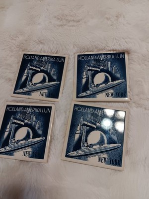 4 Holland America Line Blue Delft Tile Coaster Holland Amerika Lijn New York