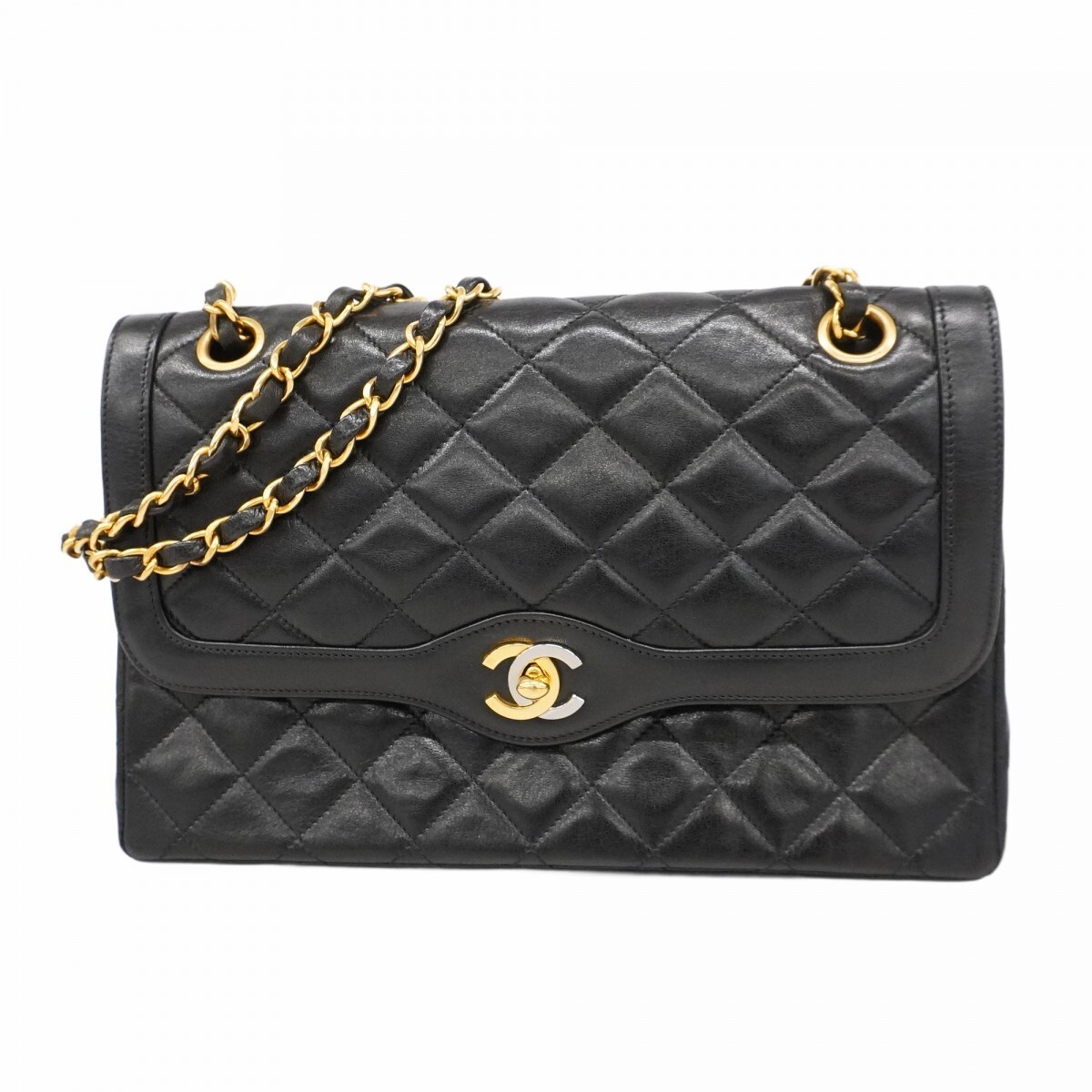 CHANEL Matelassé Paris Limited Edition Black Lambskin Shoulder Bag with W Flap and Chain