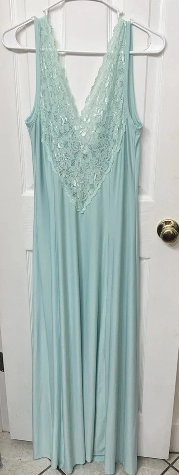 Camisola Soft Surroundings média maxi longa renda frente e verso verde perfeito - Imagem 3 de 4