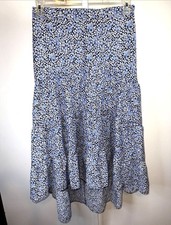 Maxi Skirt Blue Floral Tiered Boho Cottagecore Fairy Prairie Ruffle L