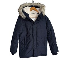 Abercrombie Kids Boys Winter Coat 11/12 Navy Blue Faux Fur Lined Hood Heavy Warm