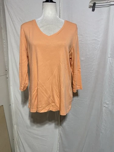 Women’s St. John’s Bay Essential Tee Orange V-Neck 3/4 Sleeve Pullover Shirt -XL