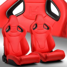 Red Pvc Reclinable C-series Sport Racing Seats Pair Wslider Leftright Red Pvc Reclinable C-series Sport Racing Seats Pair Wslider Leftright
