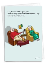 1 Funny Blank Mother's Day Greeting Card - Mom Special Remote -Envelope, US-Made