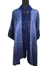 Alpaca Wool Poncho - Unisex Knitted Collar Poncho Shades Of Blue Made In Ecuador