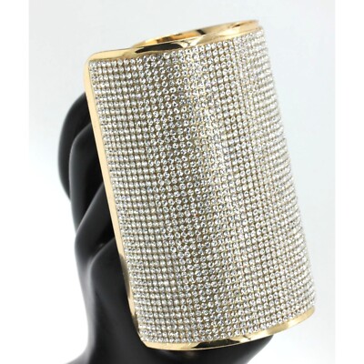 RHINESTONE CUFF BRACELET 4'' long, thousands of pave set rhinestones, gold tone
