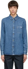 $335 A.P.C. Paris Victor Blue Denim Pocket Over Shirt APC S