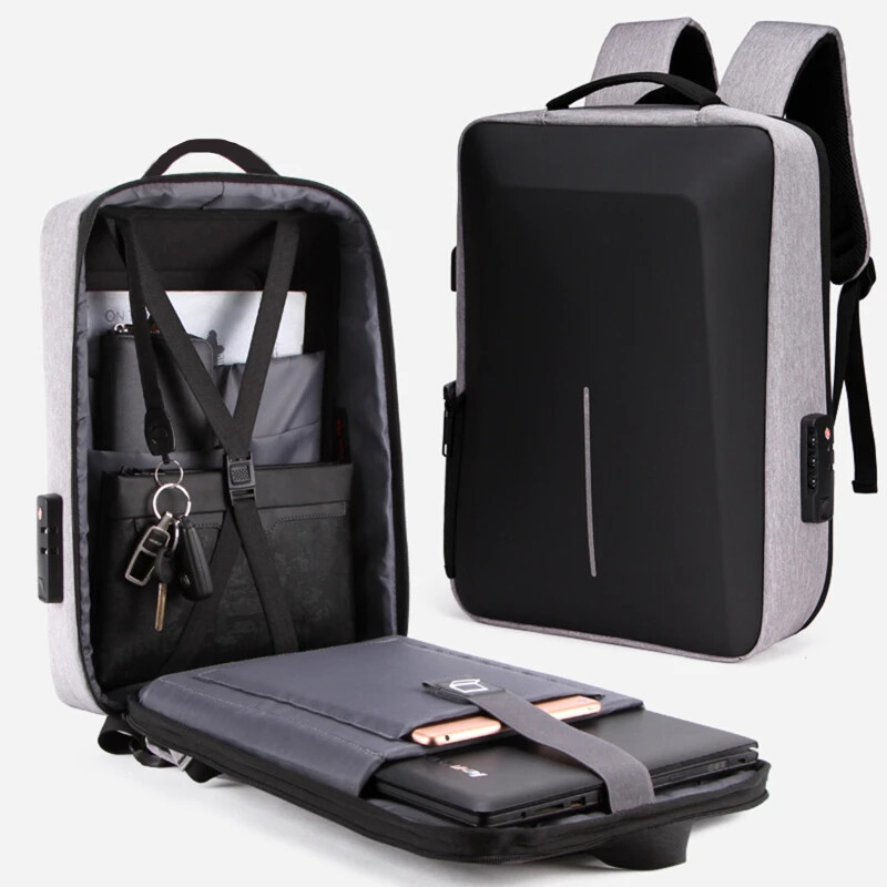 Men's Anti-Theft Hard Shell Backpack with USB Charging High Capacity Travel Bag