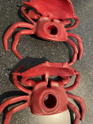 2x ANTIQUE ORIGINAL CAST IRON CRAB DESK CANDLE HOLDERS - Picture 7 of 12
