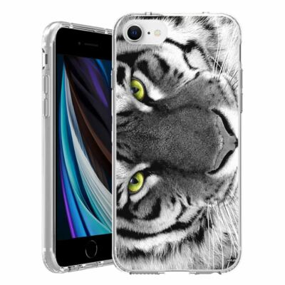For Apple iPhone SE 3rd 2nd Gen TPU Case Cover+Glass(White Tiger)