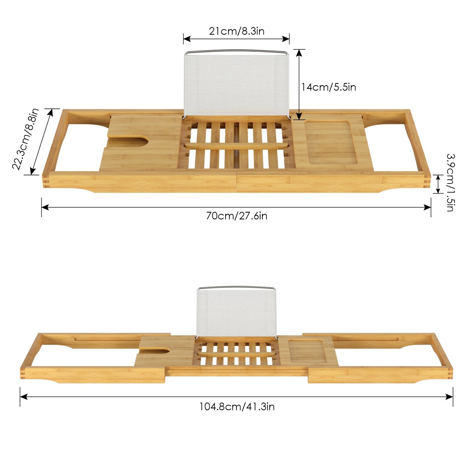 Immagine 41 - Vassoio per Vasca in bambù Mensola con Supporto da Bagno Estensibile 70-105cm