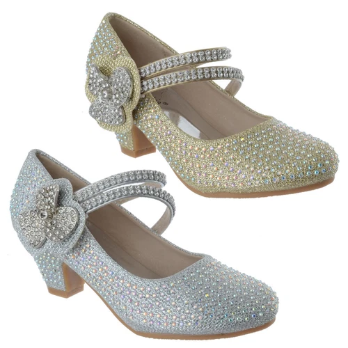GIRLS KIDS CHILDRENS LOW HEEL PARTY WEDDING DIAMANTE STYLE SANDALS SHOES SIZE