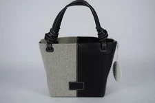 NWT STAUD Ida Mini Canvas Tote Black Cream Bag Crossbody Leather Top Handle