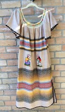 VTG Mexican Blanket Midi Dress Embroidery Wearable Art 46"B 49"H 50"L FLAWS