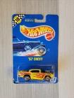 Vintage Hot Wheels Mid 1990s Blue Card #157 '57 Chevy Yellow w/ UHs Red Flames