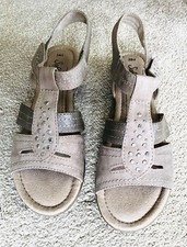 Soft Line Suede/Leather Effect Sandals Size 39 Wide Fit Neutral/Beige