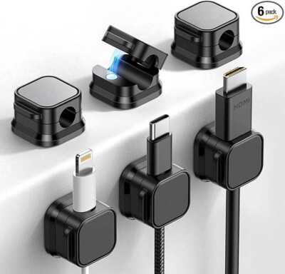 Paquete de 6 clips magnéticos para cables [ajustables y suaves] Soporte. neuvo.