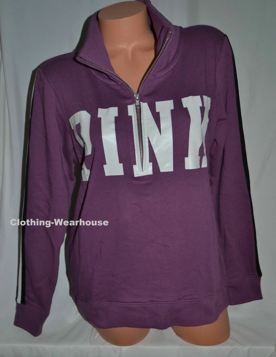 Victoria s Secret PINK High Low Half Zip Pullover Purple Logo Sweatshirt S NEW