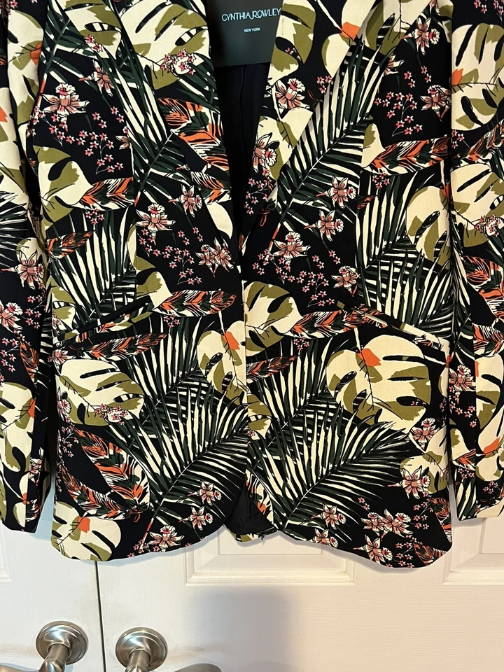 Blazer Floral Cynthia Rowley Flora Fauna Palma Negro Foto 2 de 4