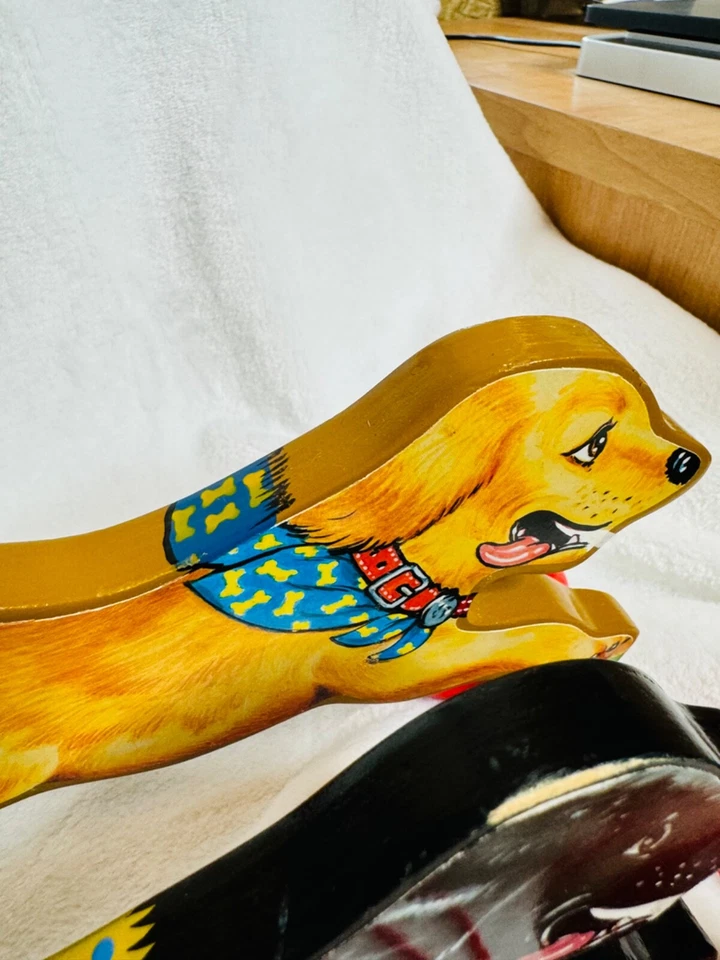 Juguete de madera Schylling vintage para tirar de perros negro laboratorio Golden Retriever ruedas de carreras Foto 3 de 4