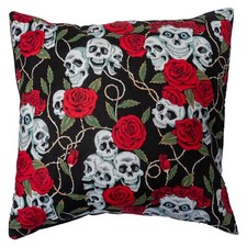 Skull & Red Roses Cushion Cover Sofa Decorative Scatter Case fits 18" x 18"