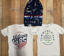 Tommy Hilfiger Boys Hoodie Blue White Abstract Zip Pockets two tshirts L 16/18