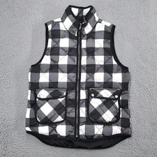 Woolrich Vest Women Medium Black White Duck Down Buffalo Plaid Check Puffer Vest