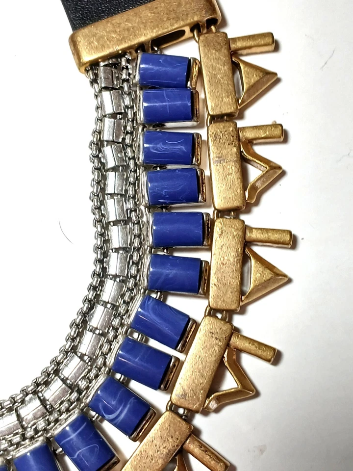 Collar Reversible Stella & Dot Cuero Negro Dorado Azul Plata Cristal Foto 3 de 4