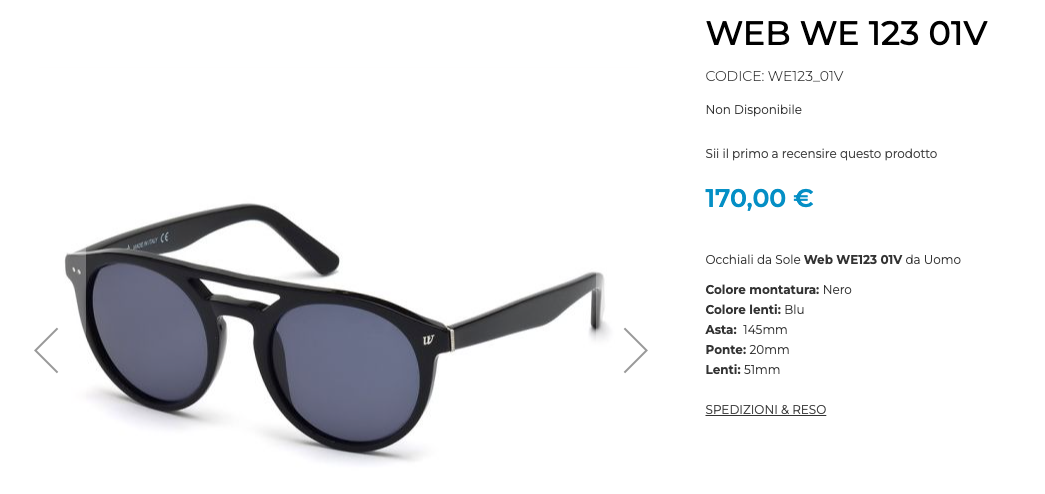 Occhiali da sole WEB WE 123 01V rrp 170,00