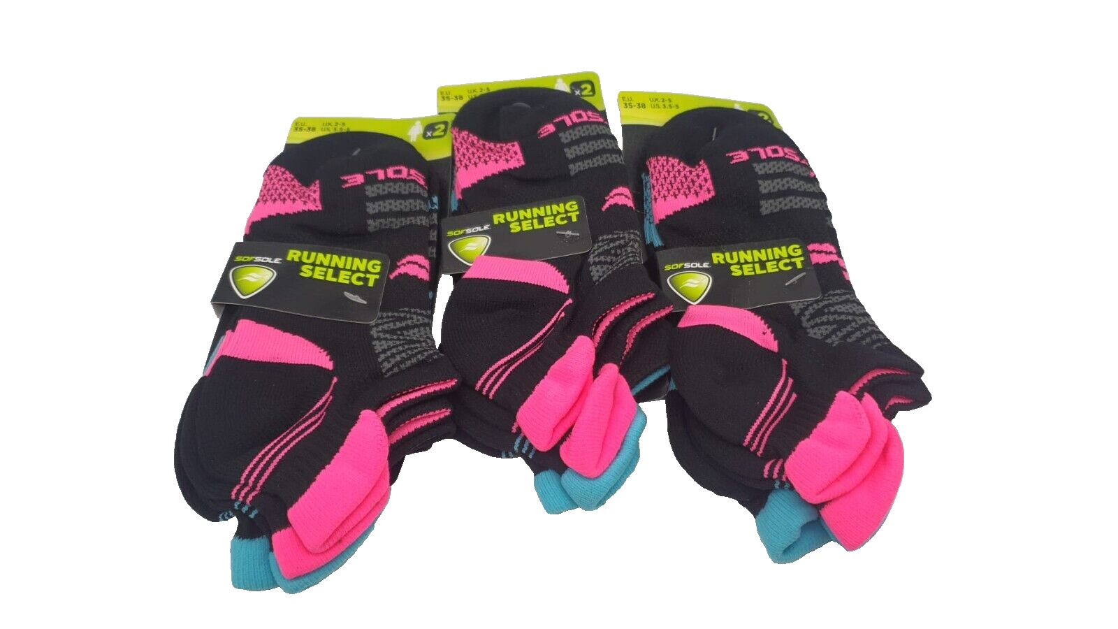 SAOLA Confezione 3 X 2 Calze Sof Sole Running Select Nero Rosa Blu 2 5 UK CR052 HH 03