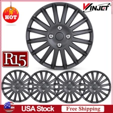 15" Set of 4 Black Wheel Covers Snap On Full Hub Caps fits R15 Tire&Steel Rim