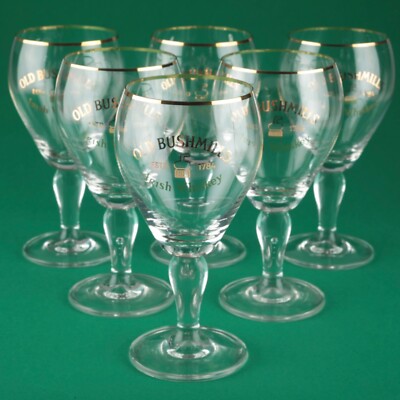 6 Irish Whisky Coffee Gläser Old Bushmills 14 cm Goldrand Secondhand