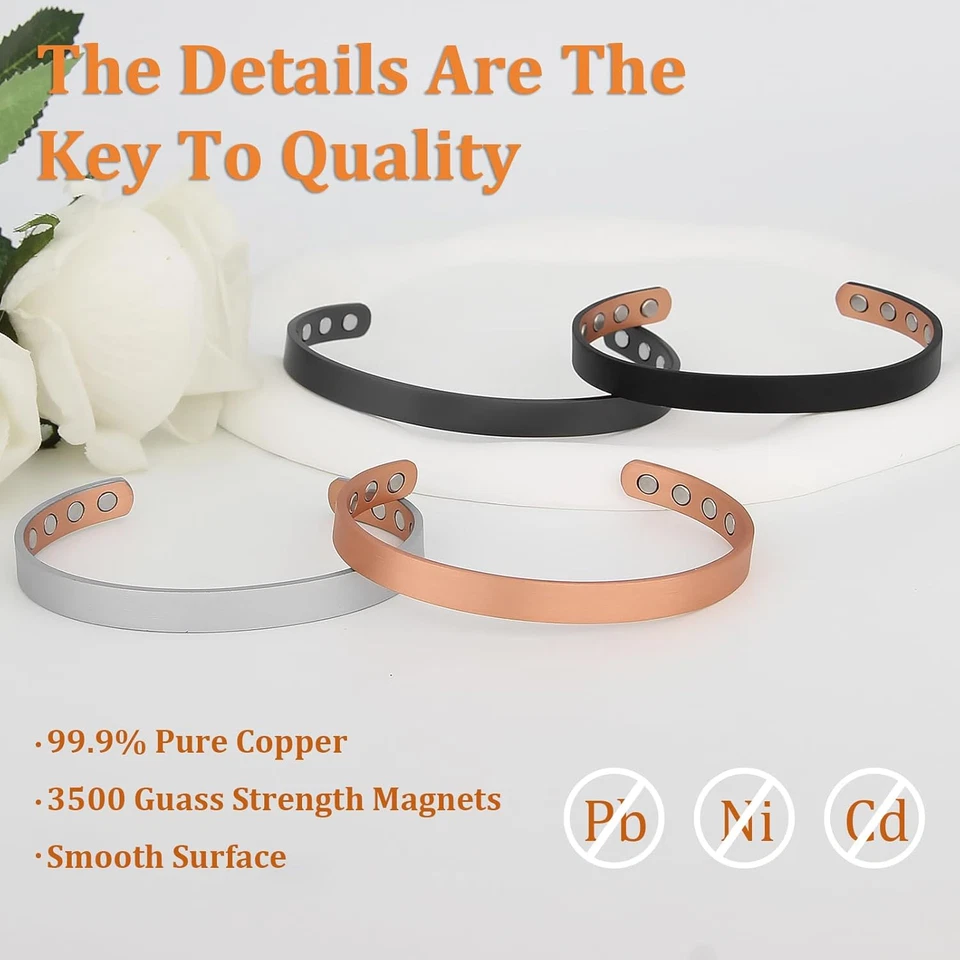 Pulsera de cobre para hombre y mujer, 99,9 % de cobre puro magnético Foto 2 de 4