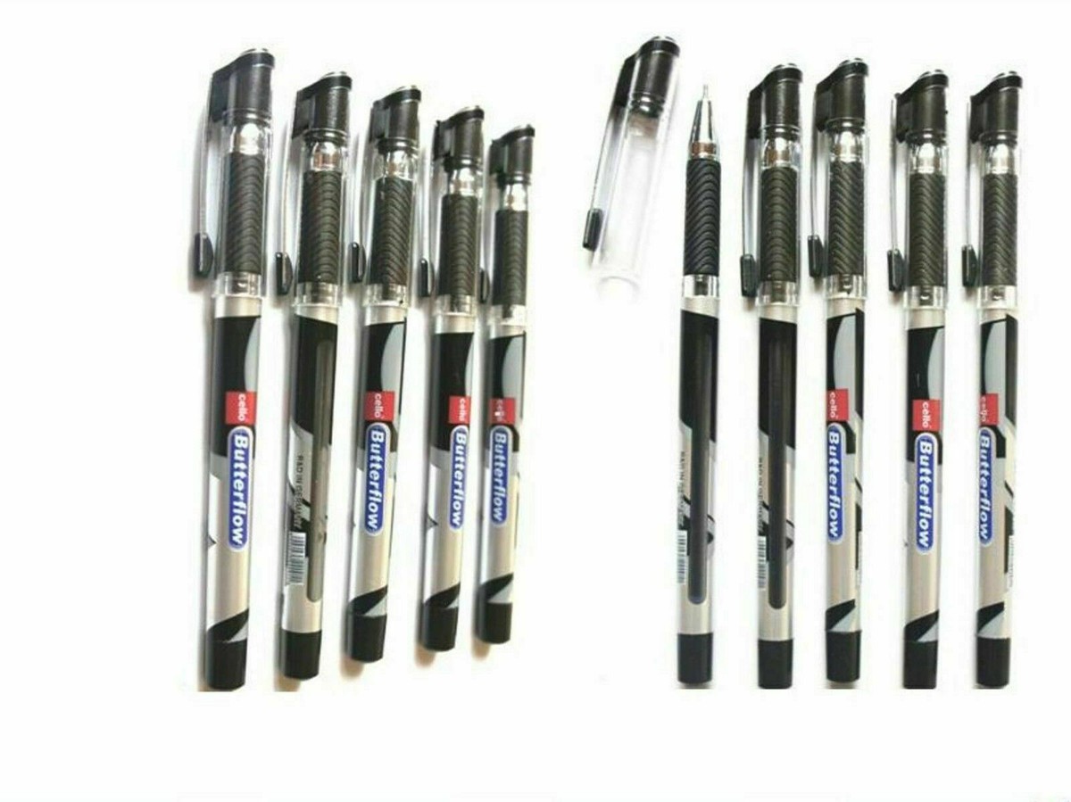 Ballpoint Pens 10 Cello Butterflow Pen Black Ink Lot of Ten Set