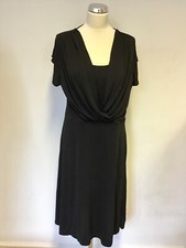 JAEGER BLACK CAP SLEEVE WRAP ACROSS TOP KNEE LENGTH DRESS SIZE 14