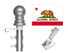 California 3'x5' Polyester Flag & Spinner Flagpole Set w/Adjustable Bracket
