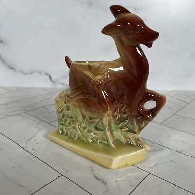 Vintage McCoy Pottery Deer Fawn Ceramic Planter Figurine  Vintage Ceramic Deer Figurine  Handmade Glazed Pottery Brown Reclining Deer main image 0