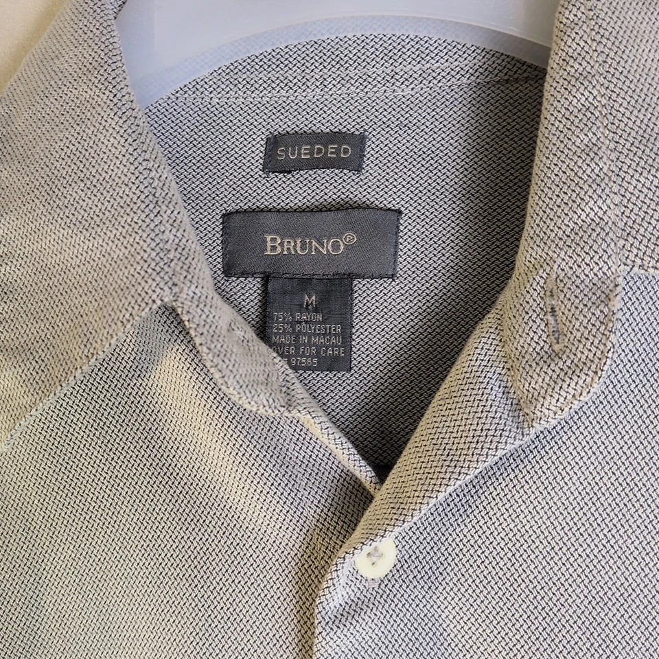 Винтажная мужская рубашка Bruno размер M 15,5 на замше серая мягкая с длинным рукавом на пуговицах - Изображение 2 из 4