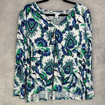 Liz Claiborne Paisley Twist Front Top Womens sz 1X Preppy coastal office casual